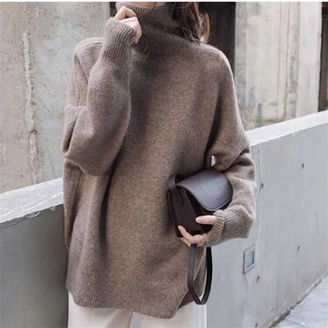 Women’s Turtleneck Sweater – Oversized Fit – Soft Wool – Ribbed Hem and Cuffs