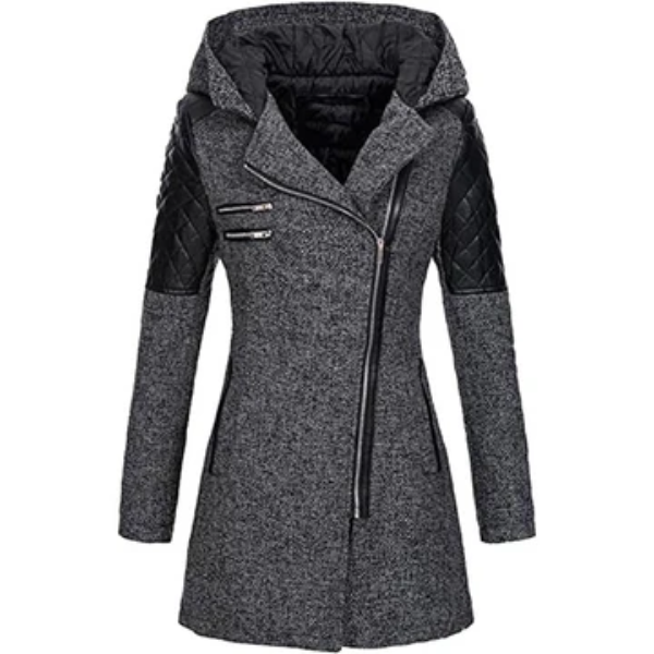 Women’s Jacket – Tailored Fit – Quilted Sleeves – Asymmetrical Zip – Hooded Design