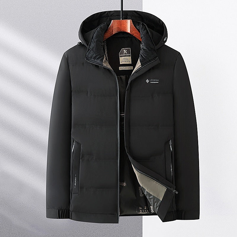 Men’s Quilted Jacket – Regular Fit – Insulated Hooded – Zipper Closure – Hip Length