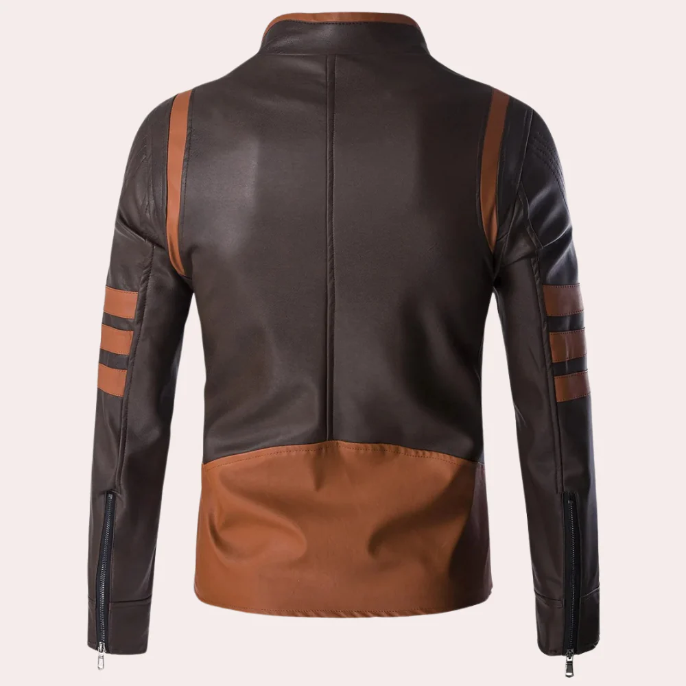 Men’s Leather Jacket – Slim Fit – Stand-Up Collar – Zippered Chest Pockets – Biker Style