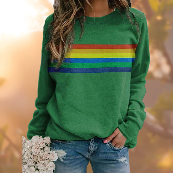 Women’s Pullover Sweater – Relaxed Fit – Soft Knit – Crew Neck – Stripe Detail Casual Wear
