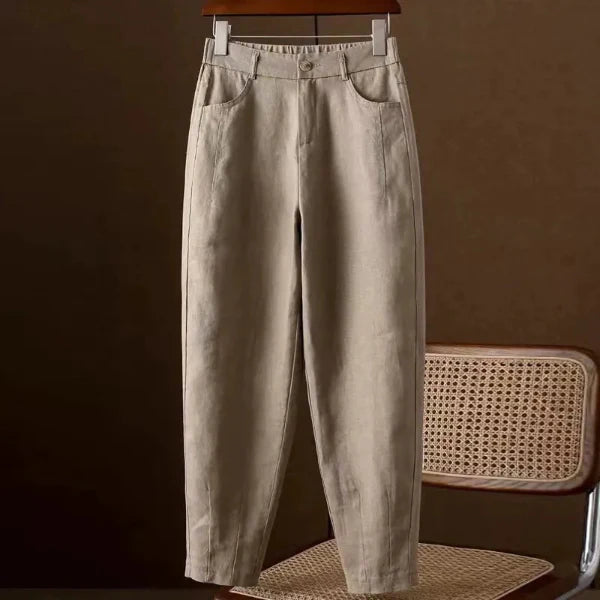 Women’s Tapered Trousers – High Waist – Cotton Blend – Ankle Length – Relaxed Fit