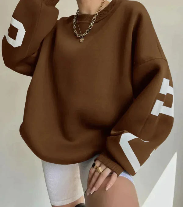 Women’s Sweatshirt – Oversized Fit – Cotton Blend – Dropped Shoulders – Side Print