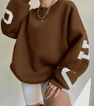 Women’s Sweatshirt – Oversized Fit – Cotton Blend – Dropped Shoulders – Side Print