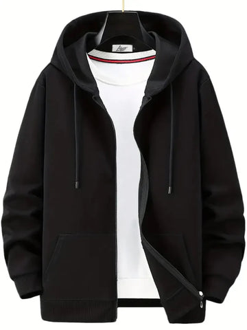 Men’s Full Zip Hoodie – Relaxed Fit – Cotton Blend – Drawstring Hood – Everyday Comfort