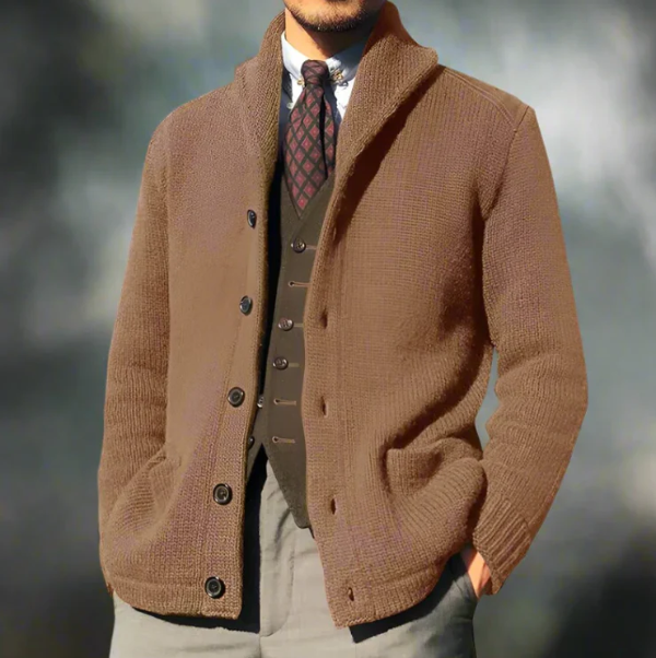 Men’s Knitted Jacket – Wool Blend – Classic Fit – Button Front – Ribbed Collar Layer