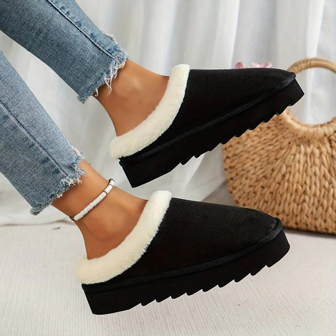 Women’s Slippers – Wool Blend – Plush Trim – Cushioned Sole – Slip-On Comfort Fit