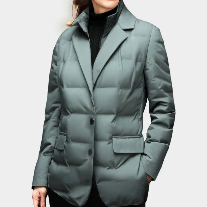 Women’s Windbreaker Jacket – Quilted Insulated – Slim Fit – Two-Button Closure