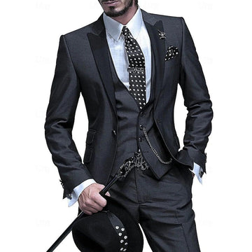 Men’s 3-Piece Suit – Slim Fit – Notched Lapel Jacket – Wool Blend Formal Wear
