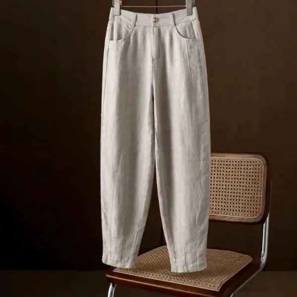 Women’s Tapered Trousers – High Waist – Cotton Blend – Ankle Length – Relaxed Fit
