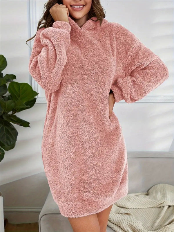 Women’s Hoodie Dress – Fleece Fabric – Oversized Fit – Long Sleeve Lounge Style