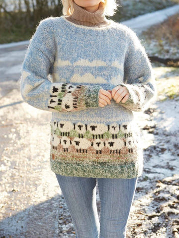 Women’s Knit Sweater – Wool Blend – Relaxed Fit – Crew Neck – Nature-Inspired Design