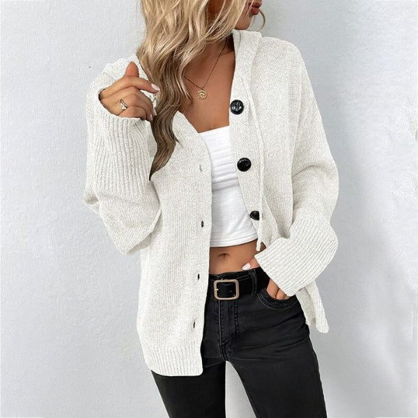 Women’s Knit Cardigans – Relaxed Fit – Wool Blend – Hooded – Sleeveless – Button Front