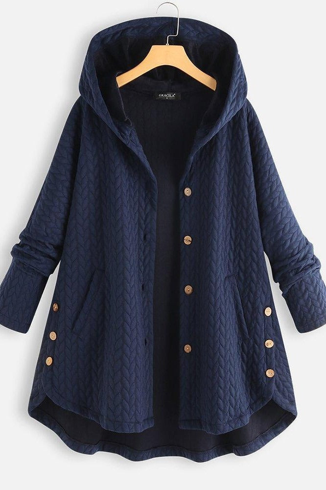 Women’s Coat – Quilted Wool – A-Line Fit – Hooded – Mid-Length with Button Front