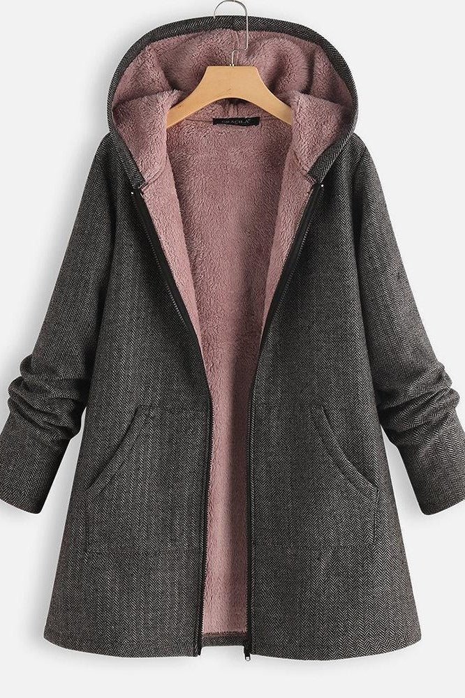 Women’s Hooded Coat – Oversized Fit – Fleece Lined – Zip Front – Mid Length Casual