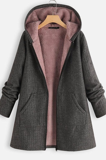 Women’s Hooded Coat – Oversized Fit – Fleece Lined – Zip Front – Mid Length Casual