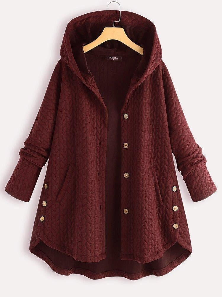 Women’s Coat – Quilted Wool – A-Line Fit – Hooded – Mid-Length with Button Front