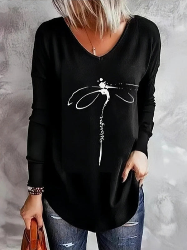Women’s Pullover – Relaxed Fit – Soft Knit – V-Neck – Feather Design – Long Sleeve