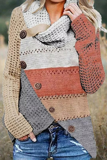 Women’s Sweater – Relaxed Fit – Open Knit – Heaps Collar – Button Front Casual Style