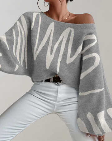 Women’s Off-Shoulder Top – Knitted – Relaxed Fit – Lantern Sleeve – Cropped Bold Style