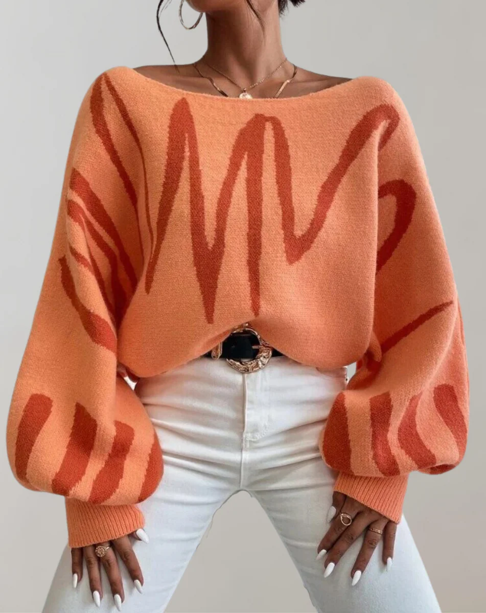 Women’s Off-Shoulder Top – Knitted – Relaxed Fit – Lantern Sleeve – Cropped Bold Style
