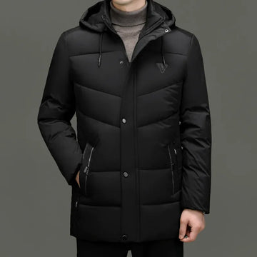 Men’s Parka Jacket – Quilted Insulated – Detachable Hood – Mid-Thigh Length – Zip Pockets