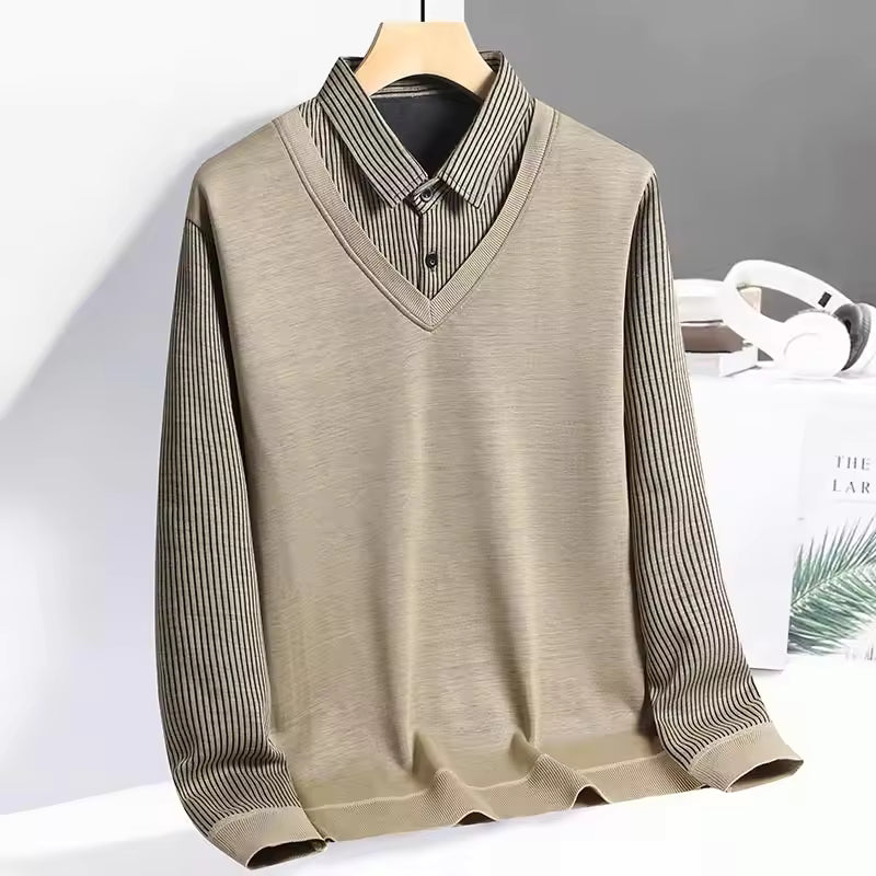 Men’s Polo Sweatshirt – Knit Fabric – Regular Fit – Long Sleeve Layered Look