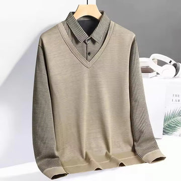 Men’s Polo Sweatshirt – Knit Fabric – Regular Fit – Long Sleeve Layered Look