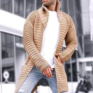 Men’s Knitted Cardigan – Wool Blend – Oversized Fit – Ribbed – Turtleneck – Open Front