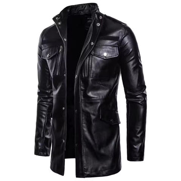 Men’s Leather Jacket – Tailored Fit – High Collar – Zip Front – Four Pocket Style