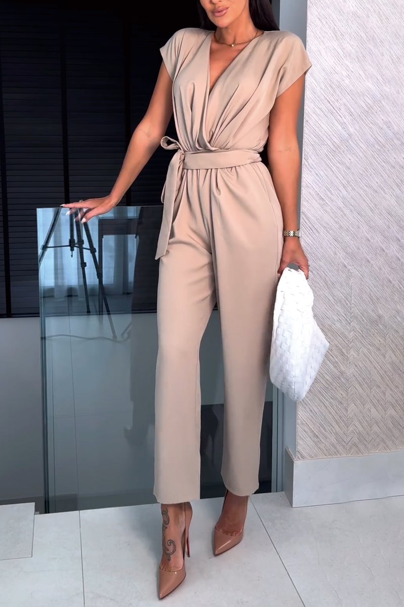 Elegant slim short-sleeved jumpsuit for women