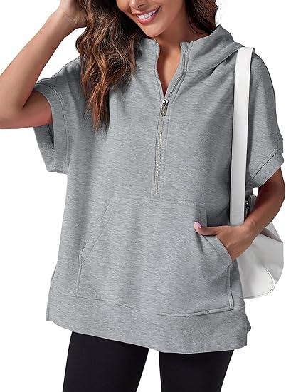 Short-sleeved hooded sweatshirt for women