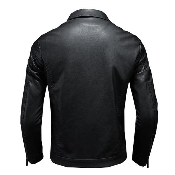 Full zip leather biker jacket for men