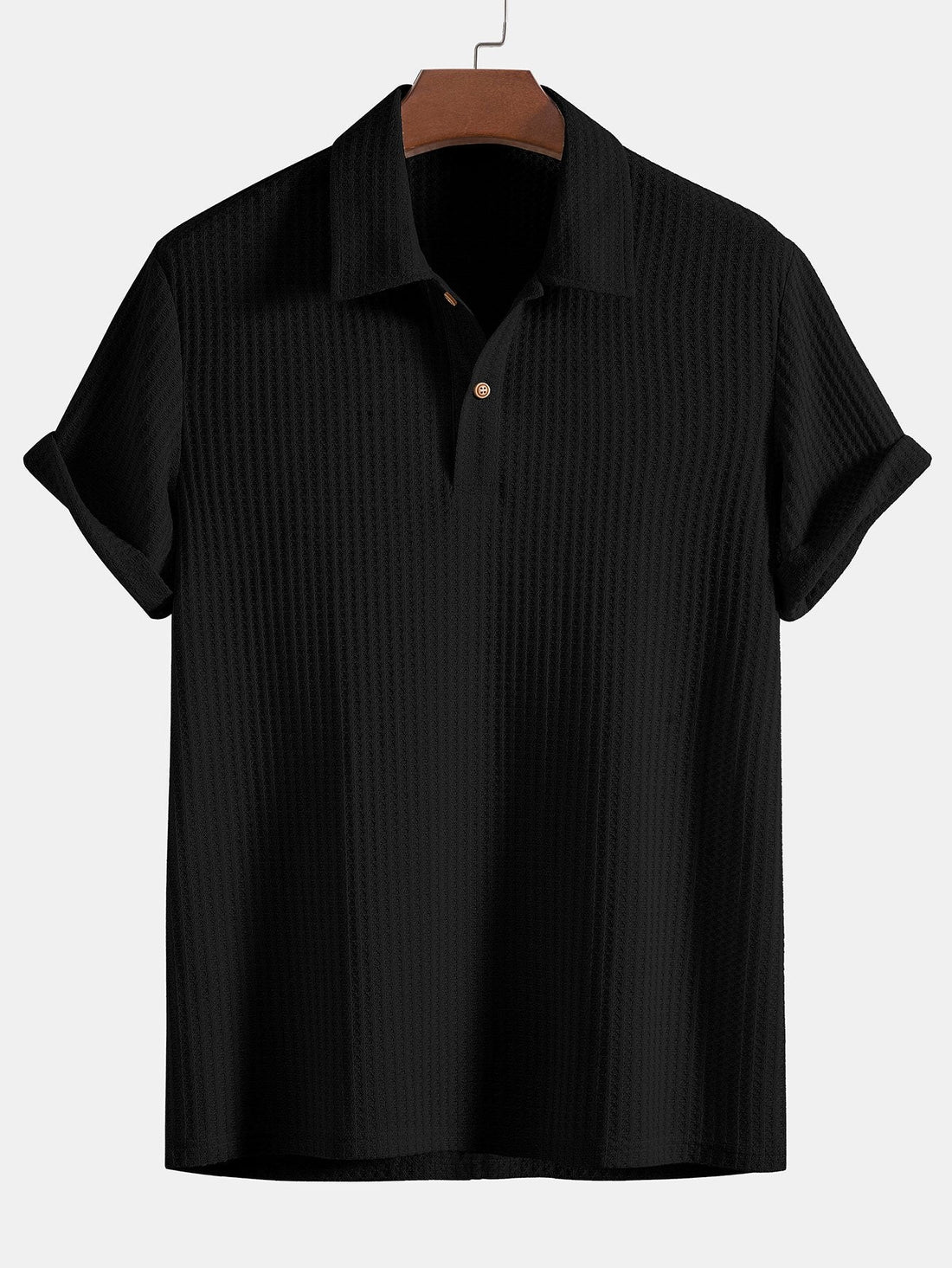 Pull-over collared knitted waffle polo shirt for men