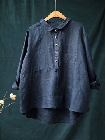 Women’s Long Sleeve Shirt – Relaxed Fit – Lapel Neck – Breathable Natural Fibres