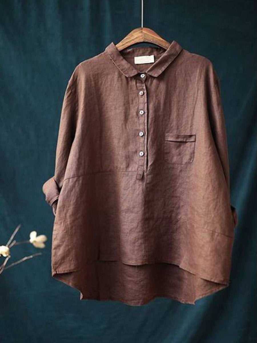 Women’s Long Sleeve Shirt – Relaxed Fit – Lapel Neck – Breathable Natural Fibres