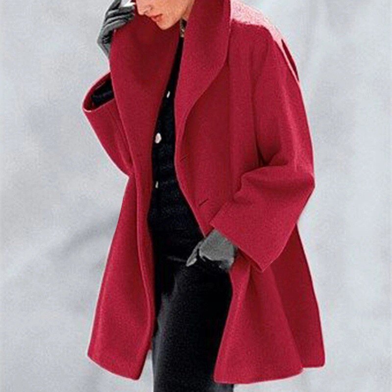 Windproof wide collar coat for women