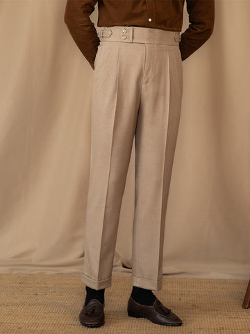 Men’s Tailored Trousers – Wool Blend – High-Rise Waist – Pleated Front