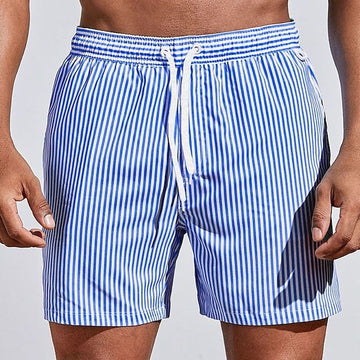 Men’s Swim Shorts – Breathable Quick-Dry Blend – Regular Fit – Mid-Thigh Length – Striped