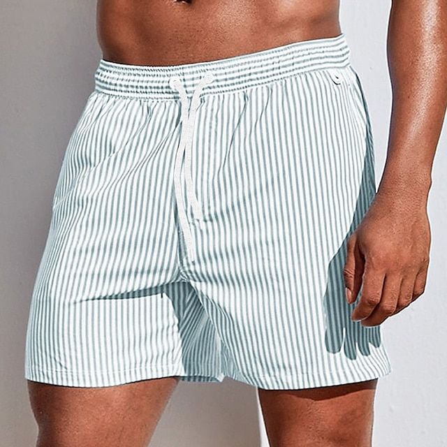 Men’s Swim Shorts – Breathable Quick-Dry Blend – Regular Fit – Mid-Thigh Length – Striped