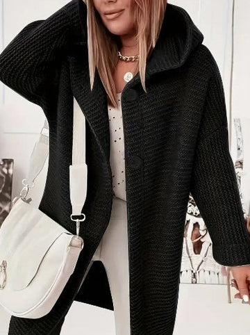 Button down knitted hooded cardigan for women