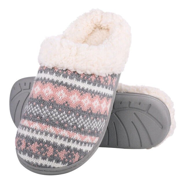 Knitted slip on winter slippers for women