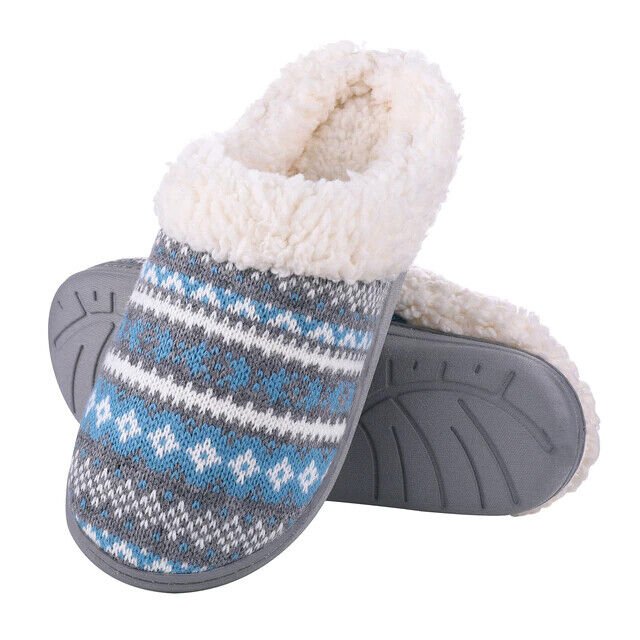 Knitted slip on winter slippers for women