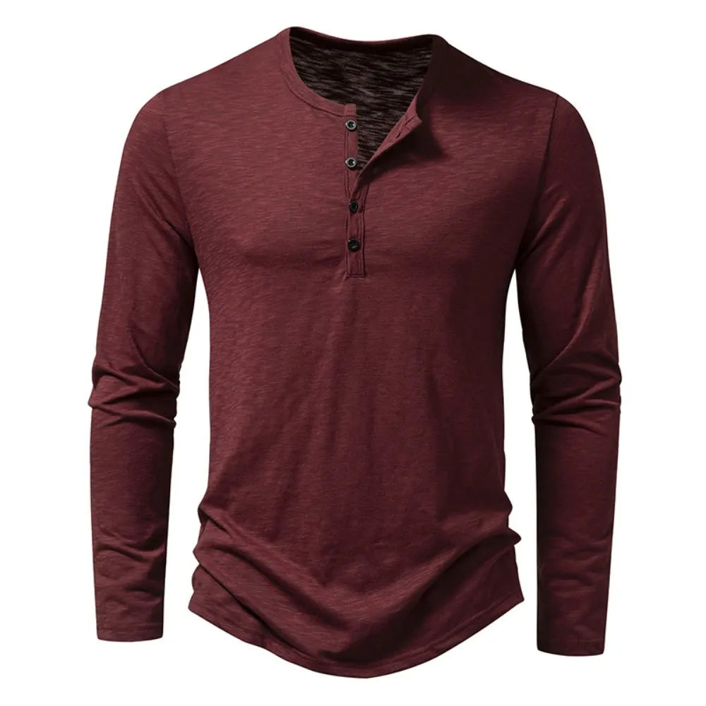 Men's Cotton Henley Shirt - Long Sleeve, Lightweight, Casual All-Season Wardrobe Staple