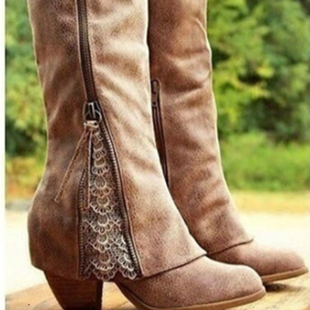 Lace-detail heel boots for women