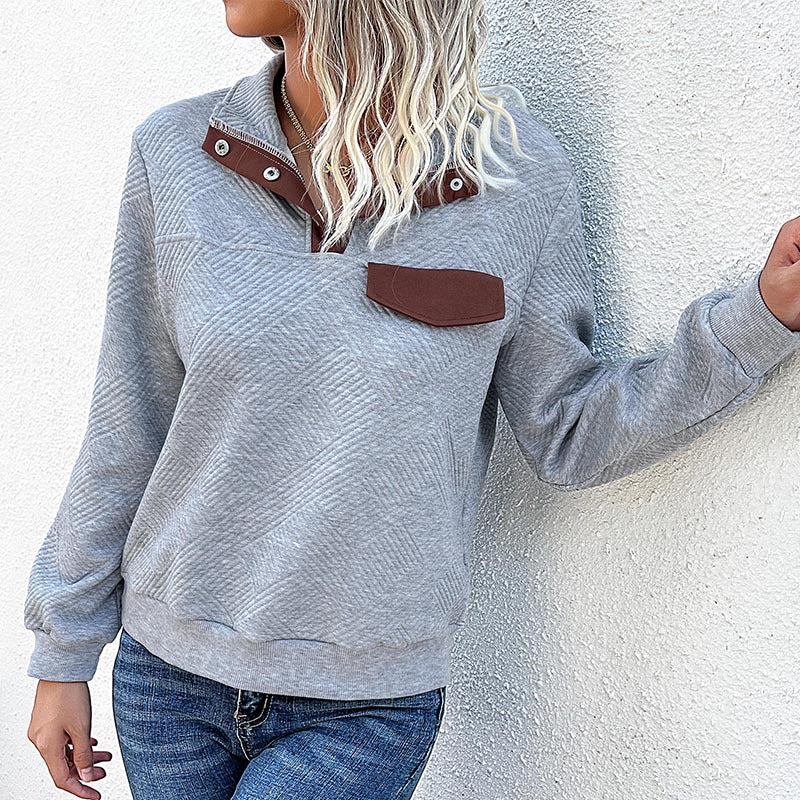 Women's Casual Patterned Pullover - Snap Collar Design
