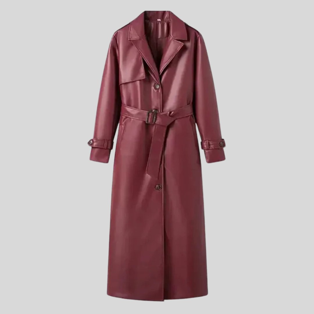 Long belted trench coat for women