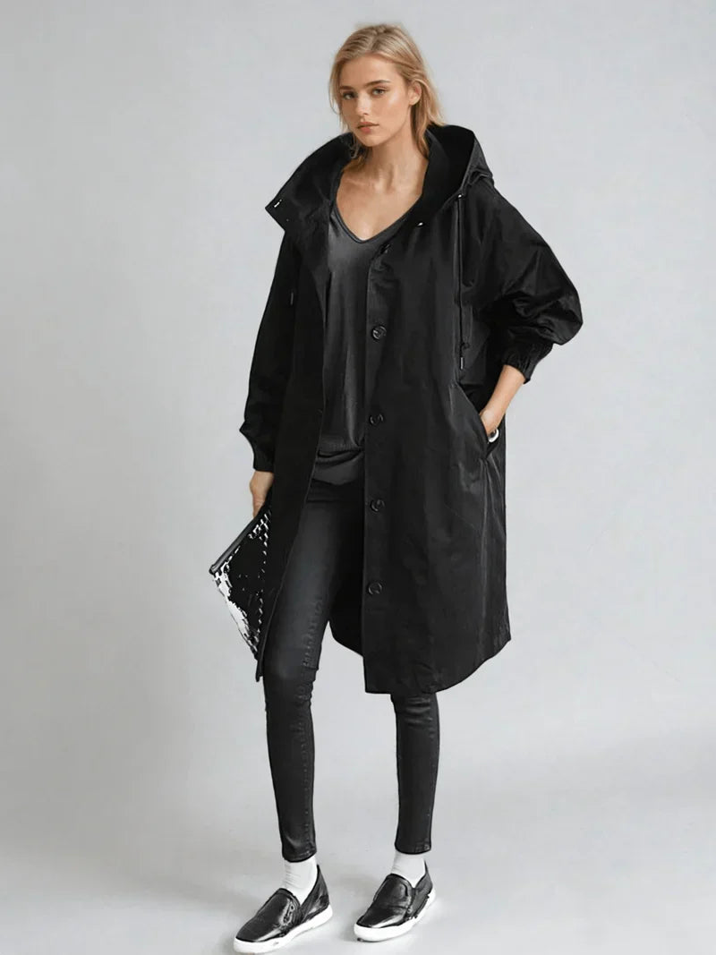 Women’s Waterproof Coat – Lightweight Oversized Fit – High Collar – Elastic Cuffs