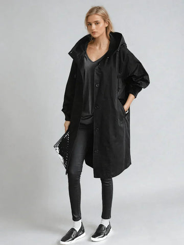 Women’s Waterproof Coat – Lightweight Oversized Fit – High Collar – Elastic Cuffs
