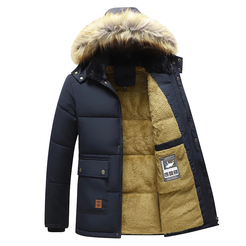 Fur hoodie mid-length padded winter jacket for men